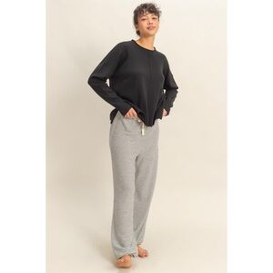 Black Sweater and Striped Pants Set